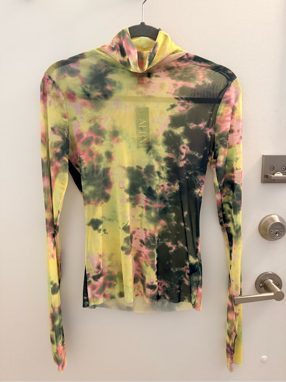 AFRM Tie-Dye Mesh Long Sleeve Top in Yellow Pink Black
